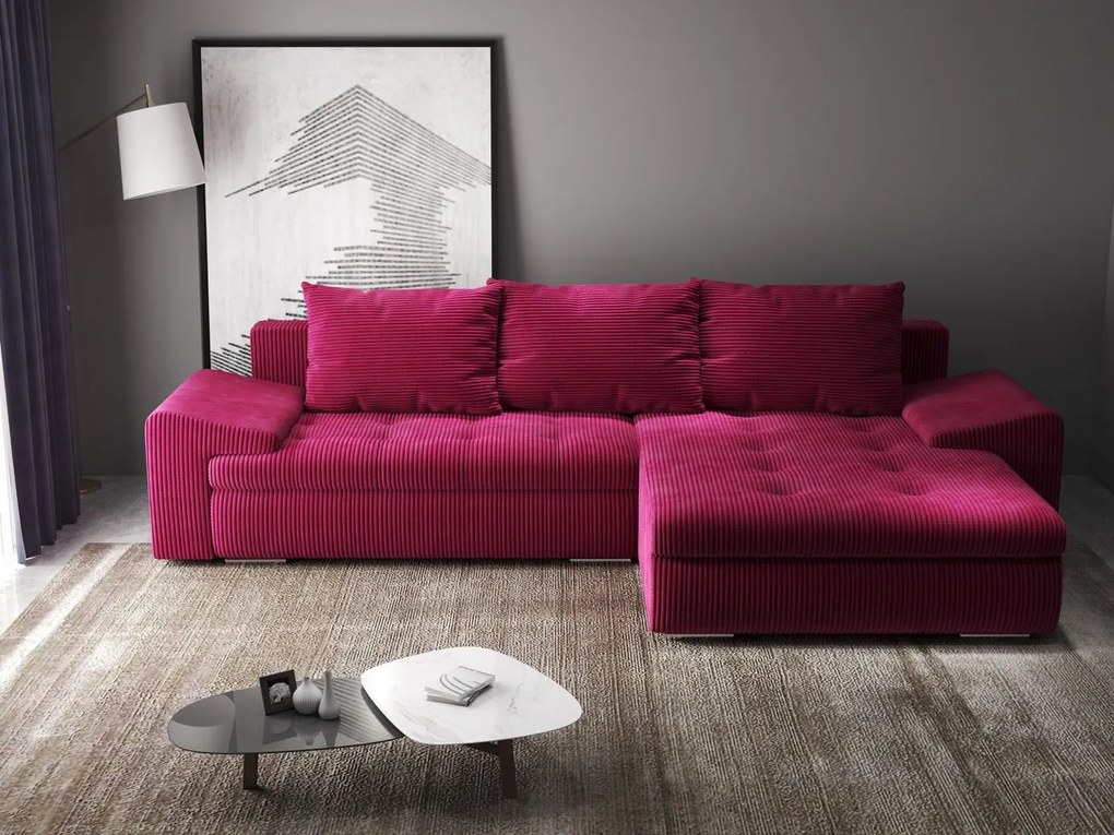 Colțar extensibil dumonde cu ladă de depozitare si sezut confortabil din spuma high-density, Leonardo Zoom Rosu 260x185 cm II