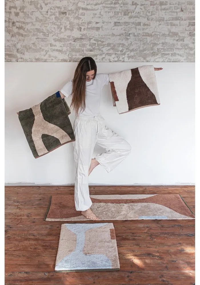 Covor tip traversă alb/maro lavabil din bumbac 70x150 cm Figura – Mette Ditmer Denmark