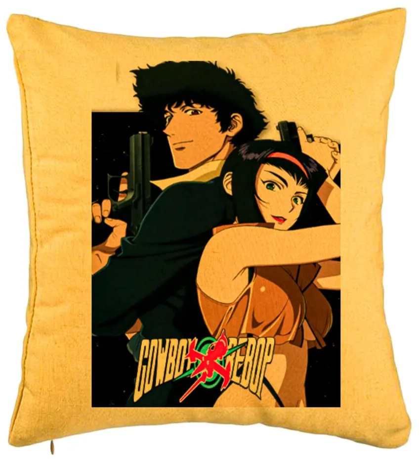 Perna Decorativa cu Cowboy Bebop, 40x40 cm, Galben, Husa Detasabila, Burduf