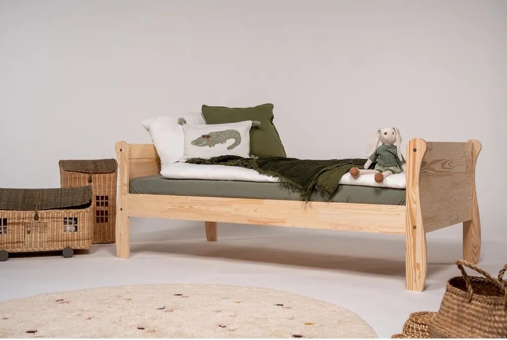 Pat pentru copii în culoare naturală din lemn de pin cu somieră 90x180 cm Roma – Adeko