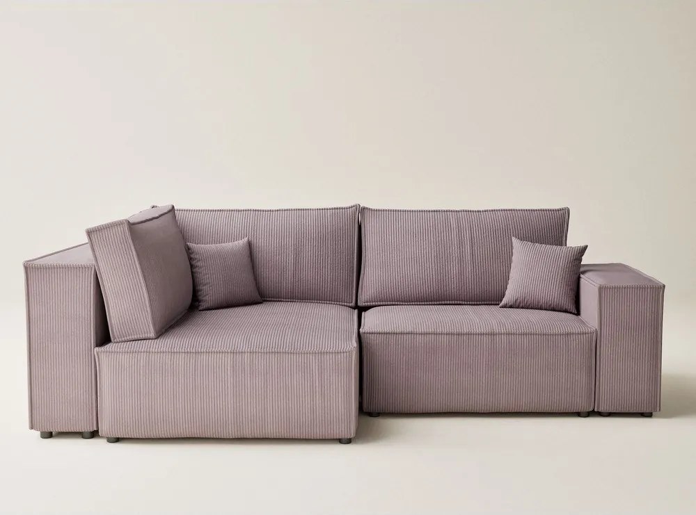 Colțar mov extensibil/cu spațiu de depozitare cu tapițerie din catifea reiată (cu colț pe partea stângă/în formă de ”L”) Tonga – Maison de Rêve