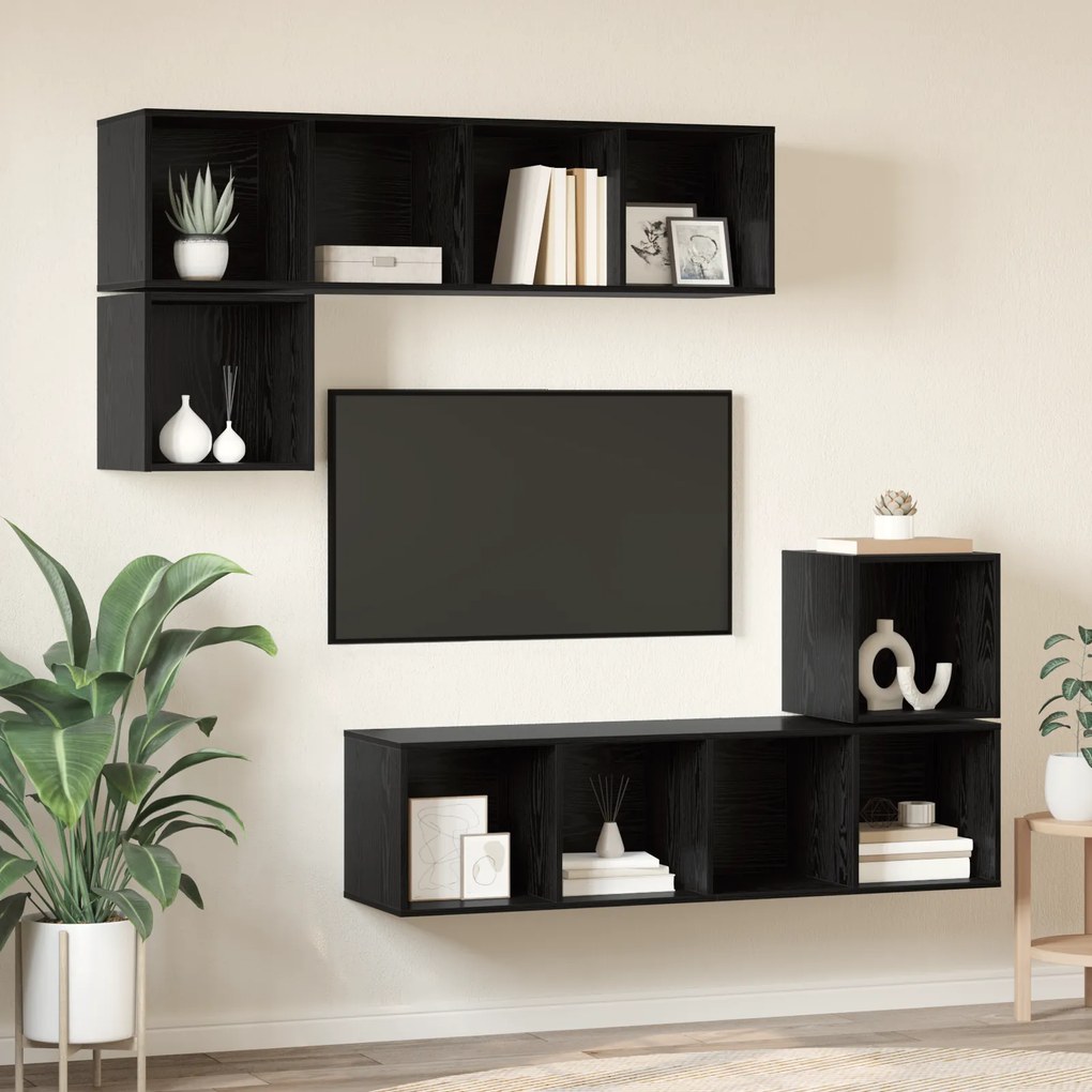 vidaXL Set comodă TV Pe perete 4 pcs Stejar negru 37 x 37 x 142.5 cm