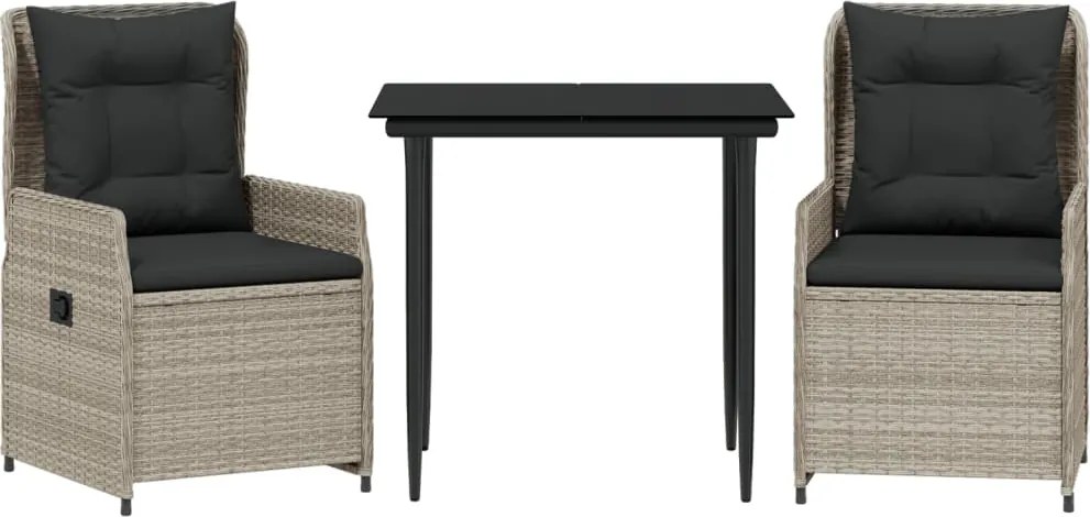 vidaXL Set mobilier de grădină cu perne, 3 piese,gri deschis,poliratan