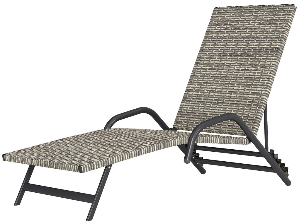 Outsunny Șezlong chaise longue din rășină impletită inclinabil și reglabil în 4 niveluri în formă de S, 156x62x96cm maro | Aosom Romania