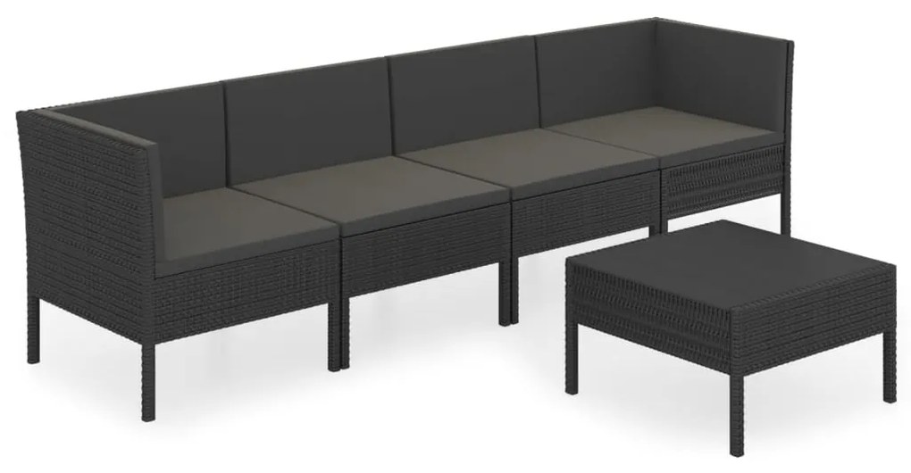 3094337 vidaXL Set mobilier de grădină cu perne, 5 piese, negru, poliratan