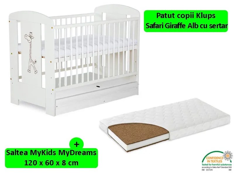 Patut Cu Sertar Klups Safari Giraffe Alb + Saltea 8 MyKids MyDreams II