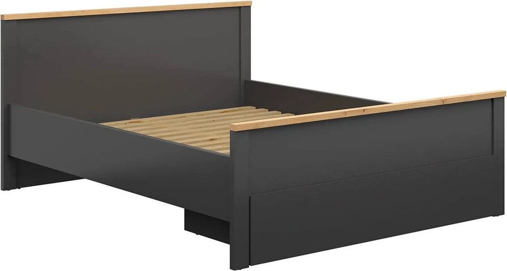Cadru pat HESEN 160x200, gri grafit/stejar artisan, PAL