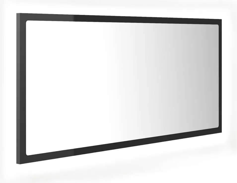 vidaXL Oglindă de baie cu LED, gri extralucios, 90x8,5x37 cm, acril