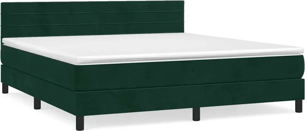 vidaXL Pat box spring cu saltea, verde închis, 160x200 cm, catifea