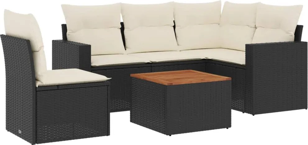 vidaXL Set mobilier de grădină cu perne, 6 piese, negru, poliratan