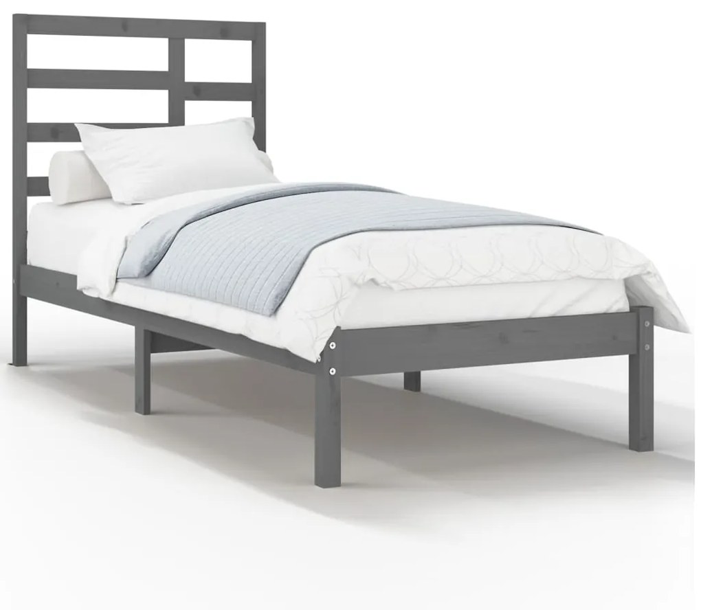 3105762 vidaXL Cadru de pat single, gri, 90x190 cm, lemn masiv