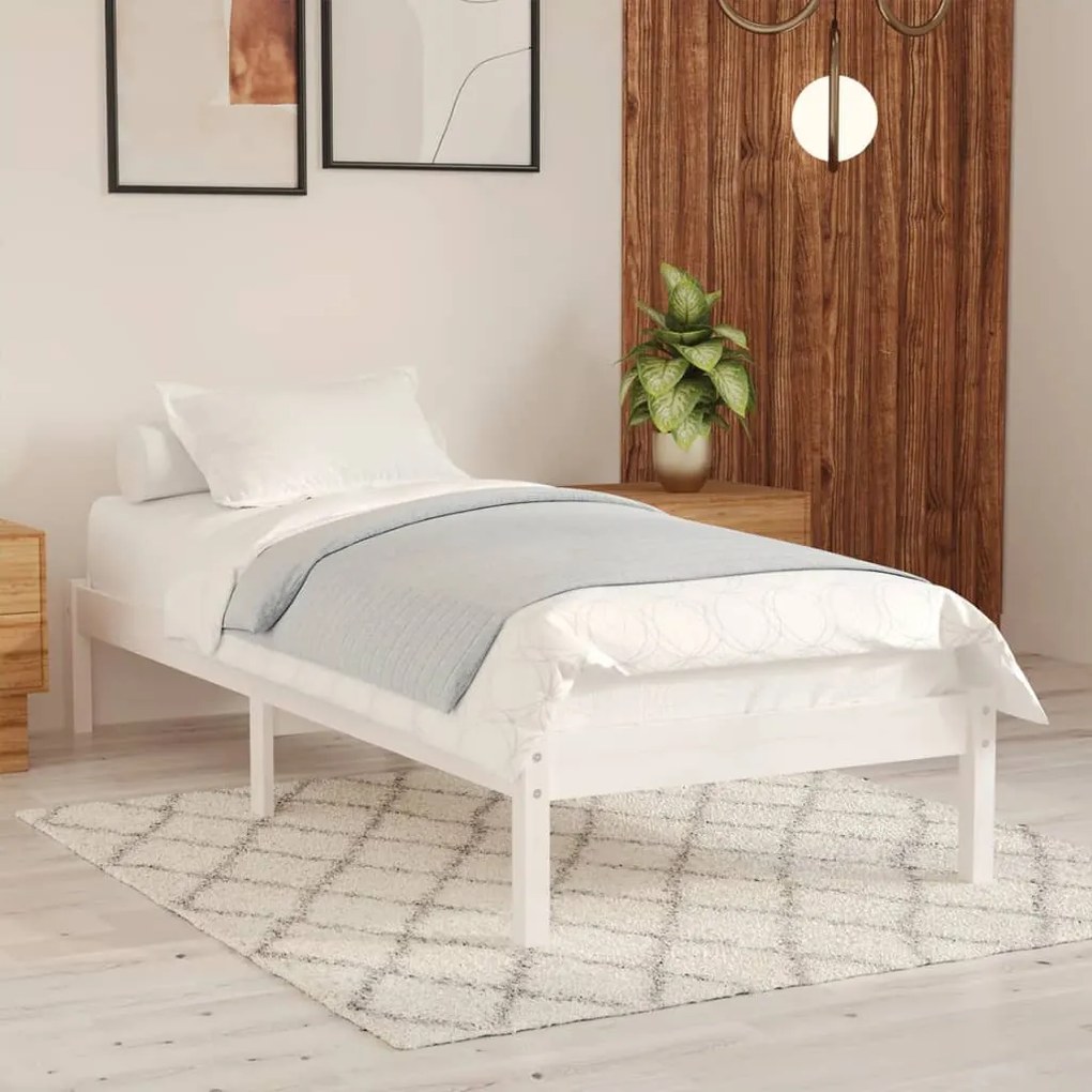 809978 vidaXL Cadru de pat UK Small Single, alb, 75x190 cm lemn masiv de pin