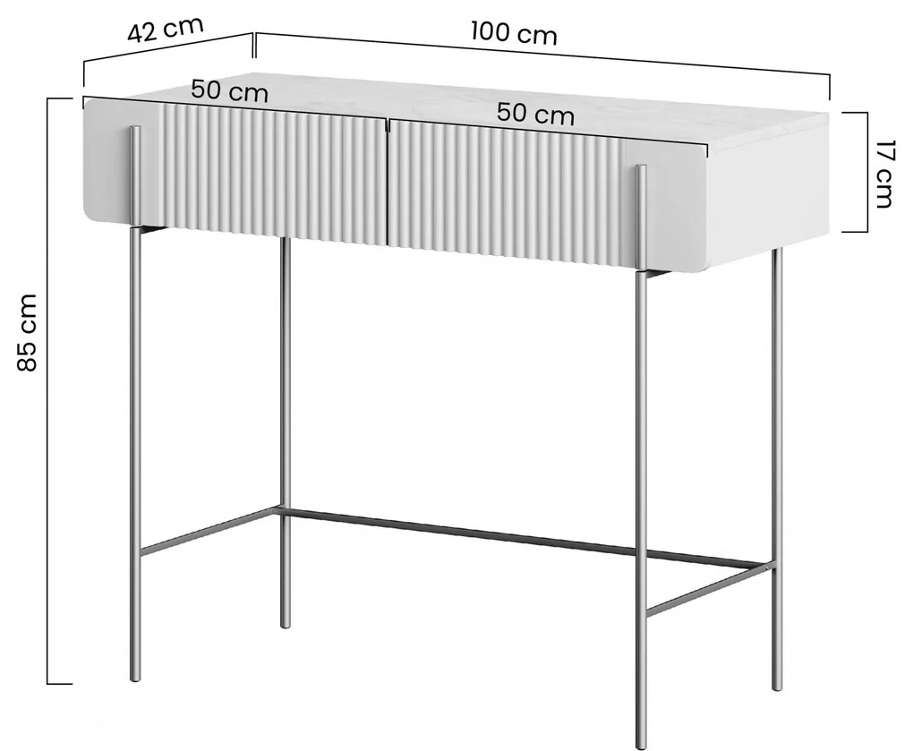 Masuta de toaleta Malmi 100 cm cu sertare - cashmir / crema bianca / picioare aurii