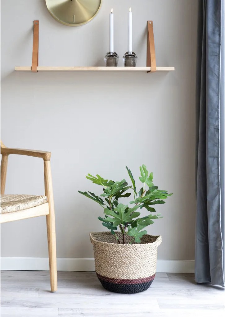 Raft Forno, raft din lemn natural, curele din piele maro 80x20 cm