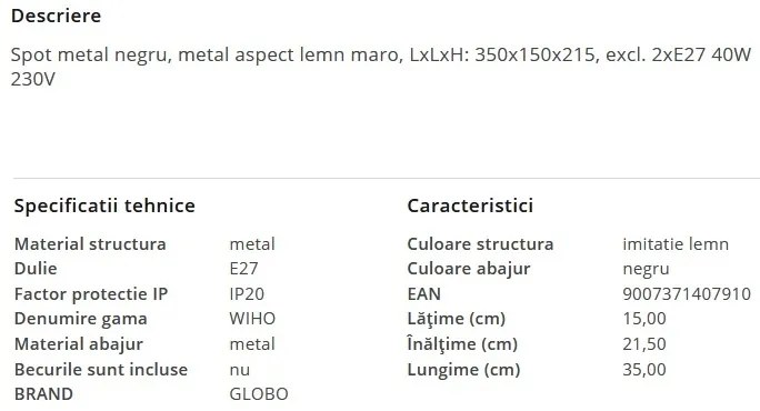 Plafoniera metal stil industrial WIHO 2 negru/maro