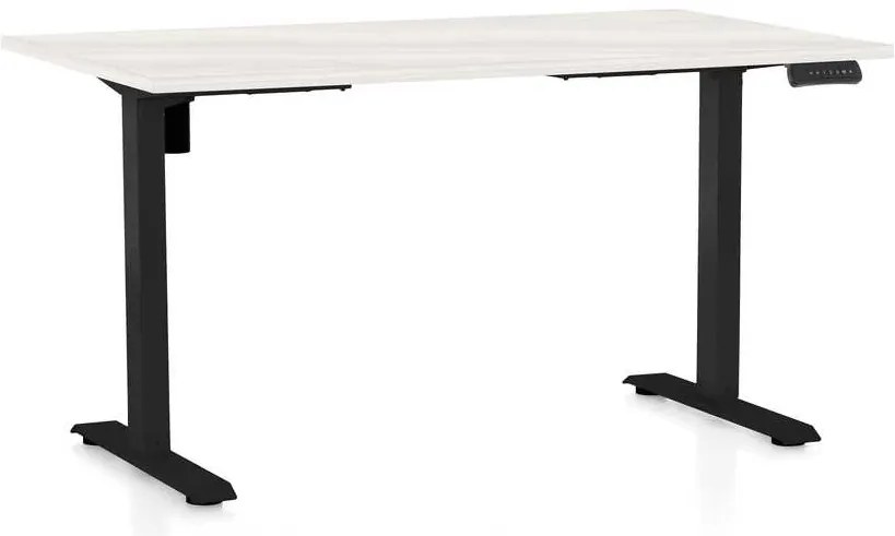 Masă înălțime reglabilă OfficeTech B, 140 x 80 cm, picioare negre, frasin alb
