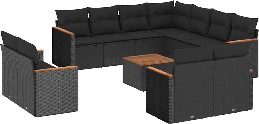 vidaXL Set canapele de grădină, 12 piese, cu perne, negru, poliratan