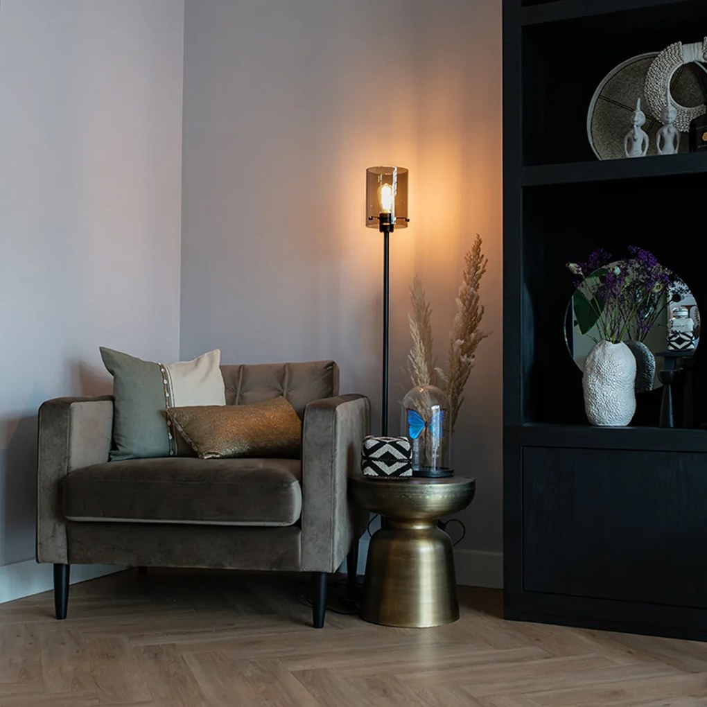 Lampa de podea de design neagră cu sticlă fumurie - Dome