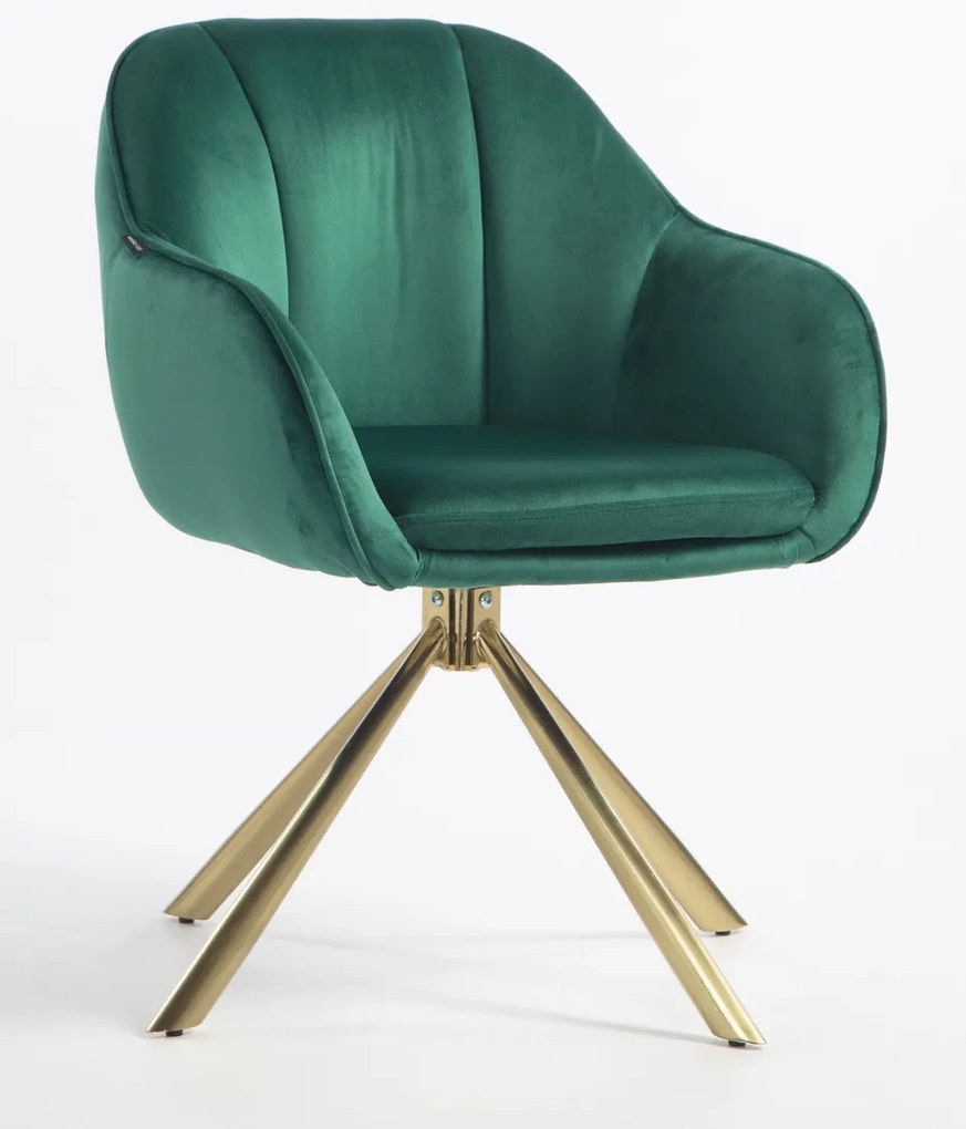 HR2055 BAZĂ STEA Scaun Verde din Catifea cu Bază Aurie