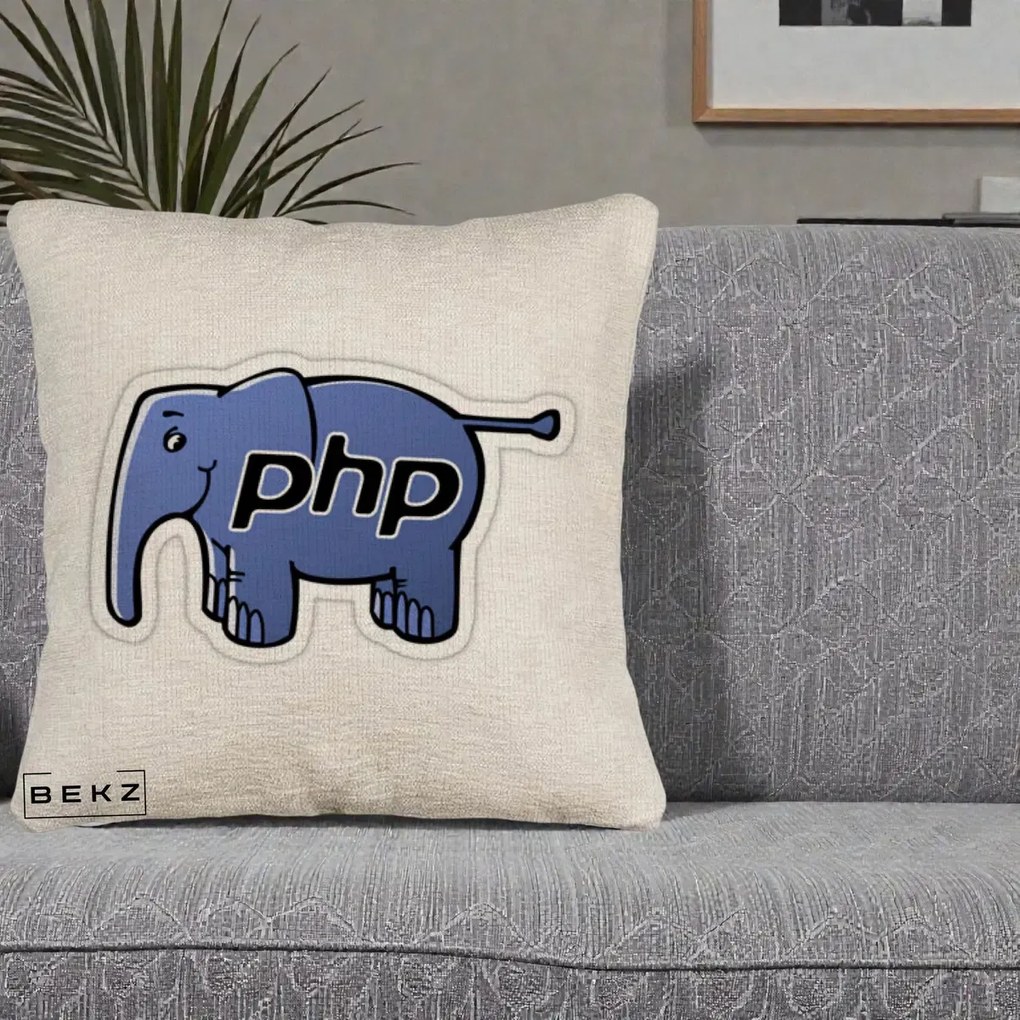 Perna Personalizata PHP Elephant, 40x40 cm, Bej Canapea, Husa Detasabila, Perna Inclusa, BEKZ®