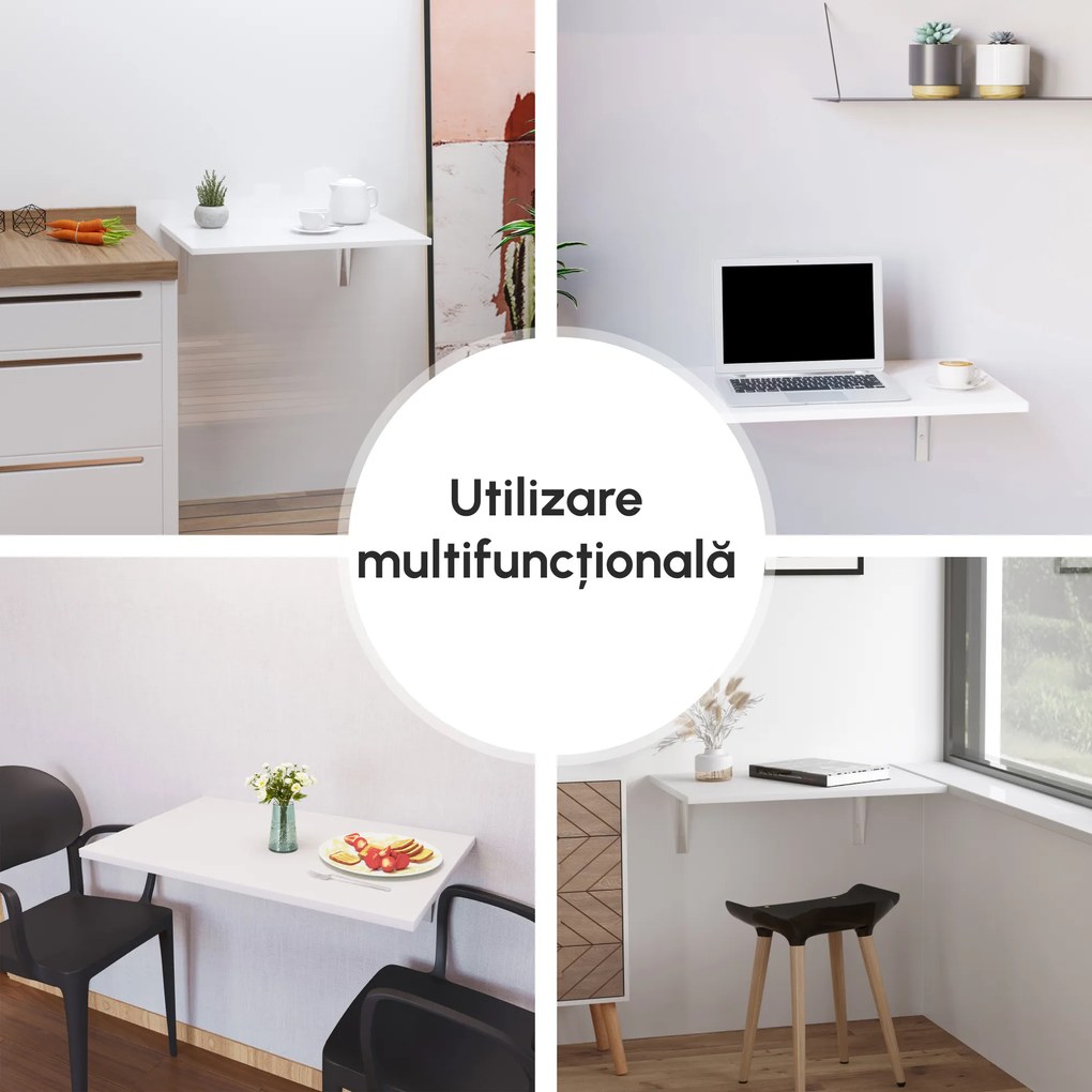Masuta de perete rabatabila HOMCOM, din MDF pentru Studio, Bucatarie, 60x40x20cm | Aosom Romania