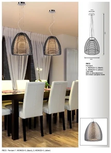 Lustra, Pendul modern negru diam.30cm, H-120cm Pico MD9023-1L black