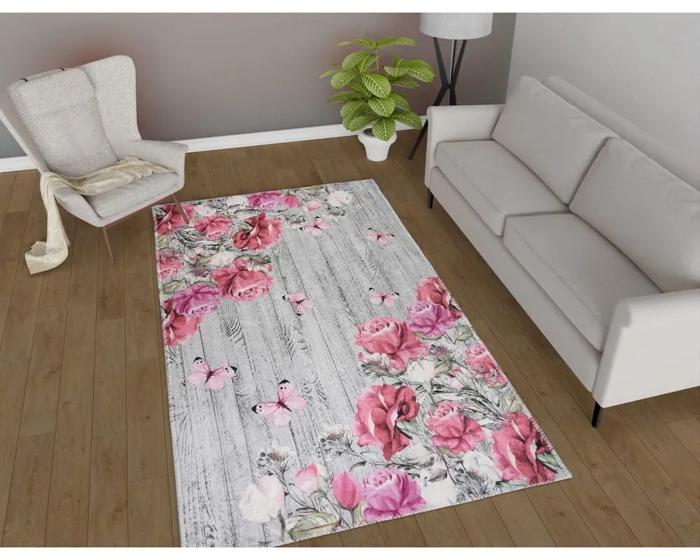 Covor roz/gri lavabil 160x230 cm Blooming Roses – Vitaus