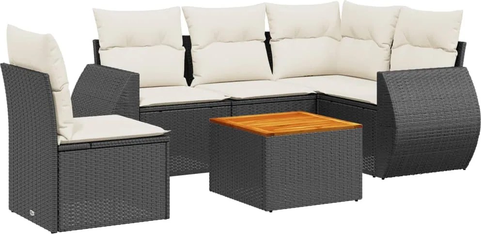 vidaXL Set mobilier de grădină cu perne, 6 piese, negru, poliratan