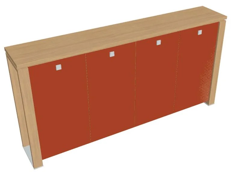 Dulap mediu pentru haine Verno+ S 260 x 46 x 130 cm, uși de sticlă, stejar deschis / portocaliu
