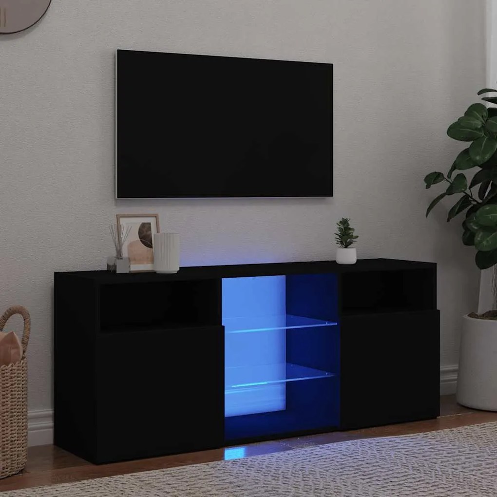 vidaXL Comodă TV cu lumini LED, negru, 120x30x50 cm