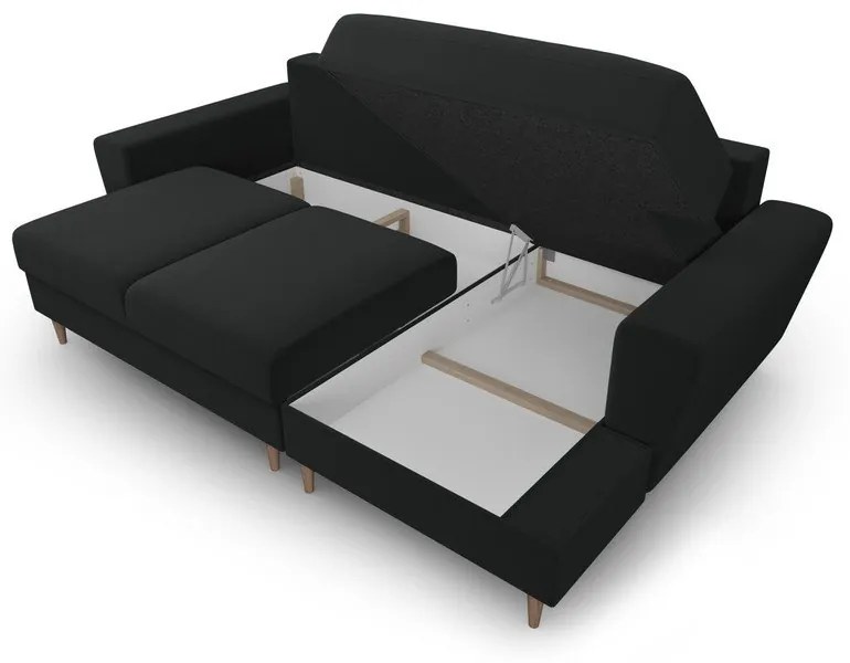 Colțar negru extensibil, cu spațiu de depozitare cu tapițerie din catifea (cu colț pe partea dreaptă, cu șezlong) Kyoto – Cosmopolitan Design