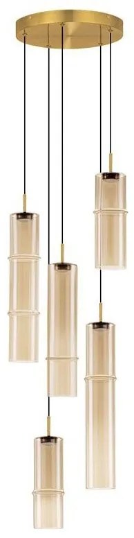 Lustra moderna cu 5 pendule LED, Metal, Sticla, Cognac, SANO
