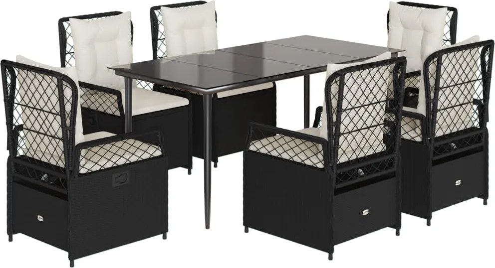 vidaXL Set mobilier de grădină cu perne, 7 piese, negru, poliratan
