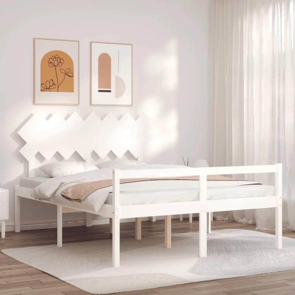 3195547 vidaXL Cadru de pat senior cu tăblie, 140x200 cm, alb, lemn masiv