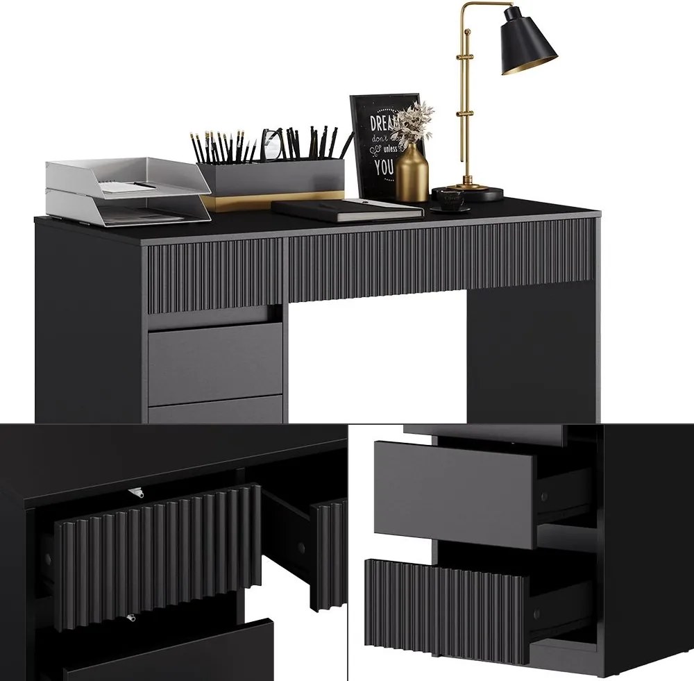 BIN204 - Masa de birou, 120 cm, home office cu 5 sertare - Negru