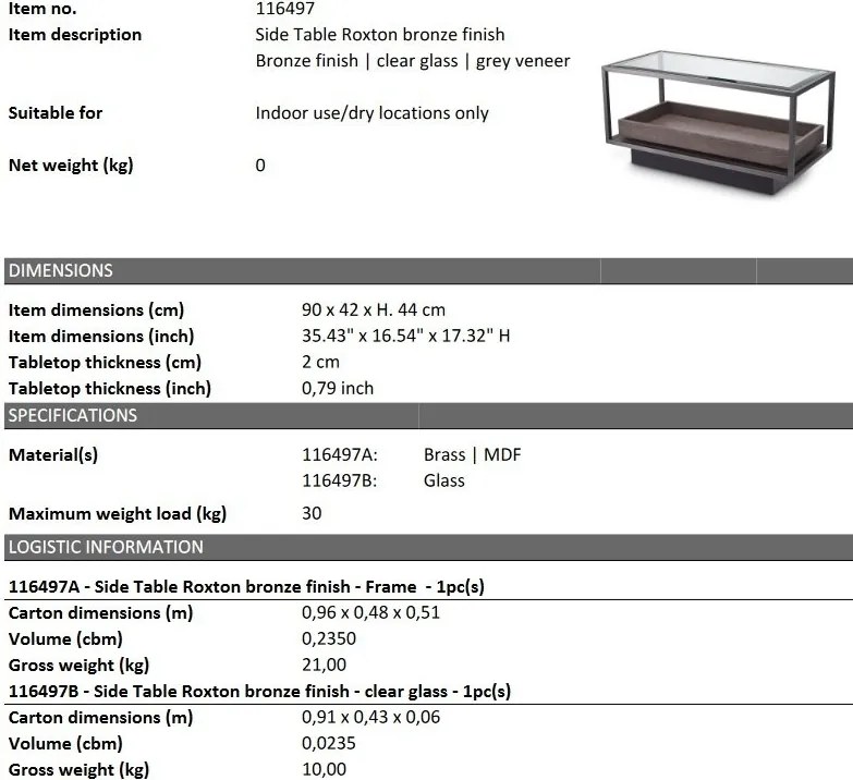 Masuta laterala design LUX Roxton, 90x42cm