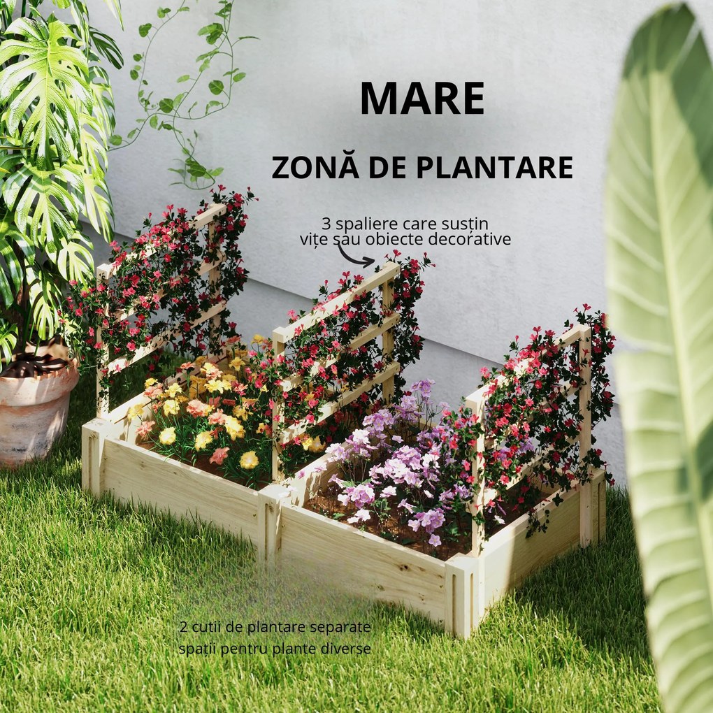 Outsunny Jardinieră Înălțată din Lemn cu 3 Suporturi pentru Plante, 119x62,5x64 cm, Natural | Aosom Romania