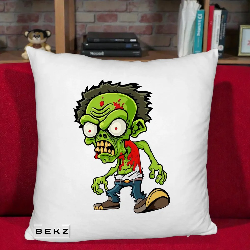 Perna Decorativa Zombie Halloween, 40x40 cm, Alb Pufos, Husa Detasabila, Perna Inclusa, BEKZ®
