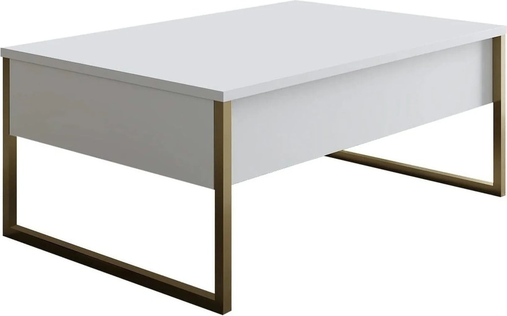 Masuta cafea Luxe, alb/auriu, PAL/metal, 90x60x40 cm