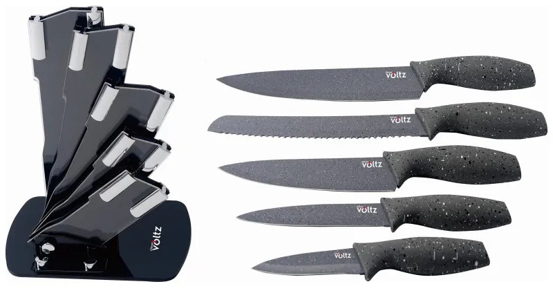 Set cutite Oliver Voltz OV51633H5, 6 piese, Acoperire marmura, Suport, Gri
