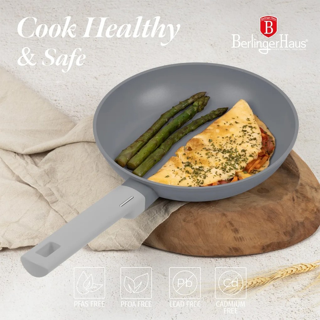 Set oale si tigai cu capace, 15 piese Aspen Berlinger Haus BH 8245, antiaderente, gri, design modern