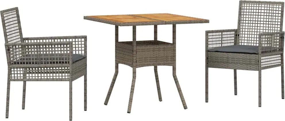 vidaXL Set de masă pentru grădină 3 pcs Gri poliratan