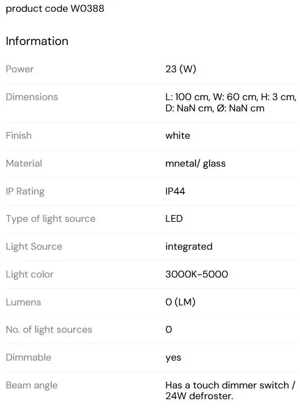 Oglinda baie cu iluminat LED MIRROR 100x60cm