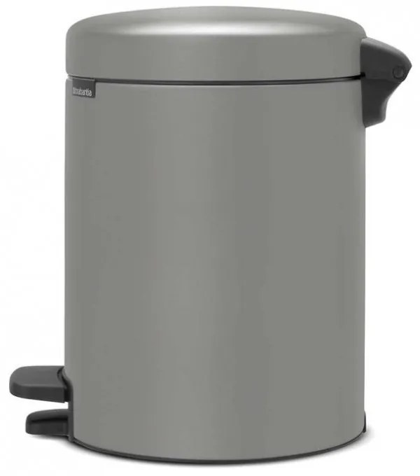 Cos de gunoi cu pedala Brabantia NewIcon 1001097, 5 L, Inchidere lina, Baza antiderapantă, Finisaj mineral, Gri