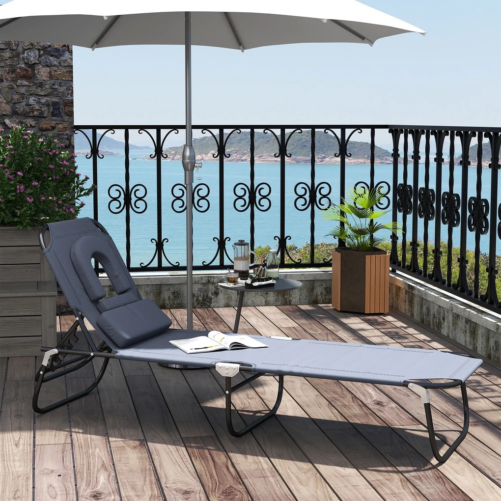Sezlong Relax Outsunny Pliabil din tesatura Oxford respirabila, structura din otel, Gri | Aosom RO