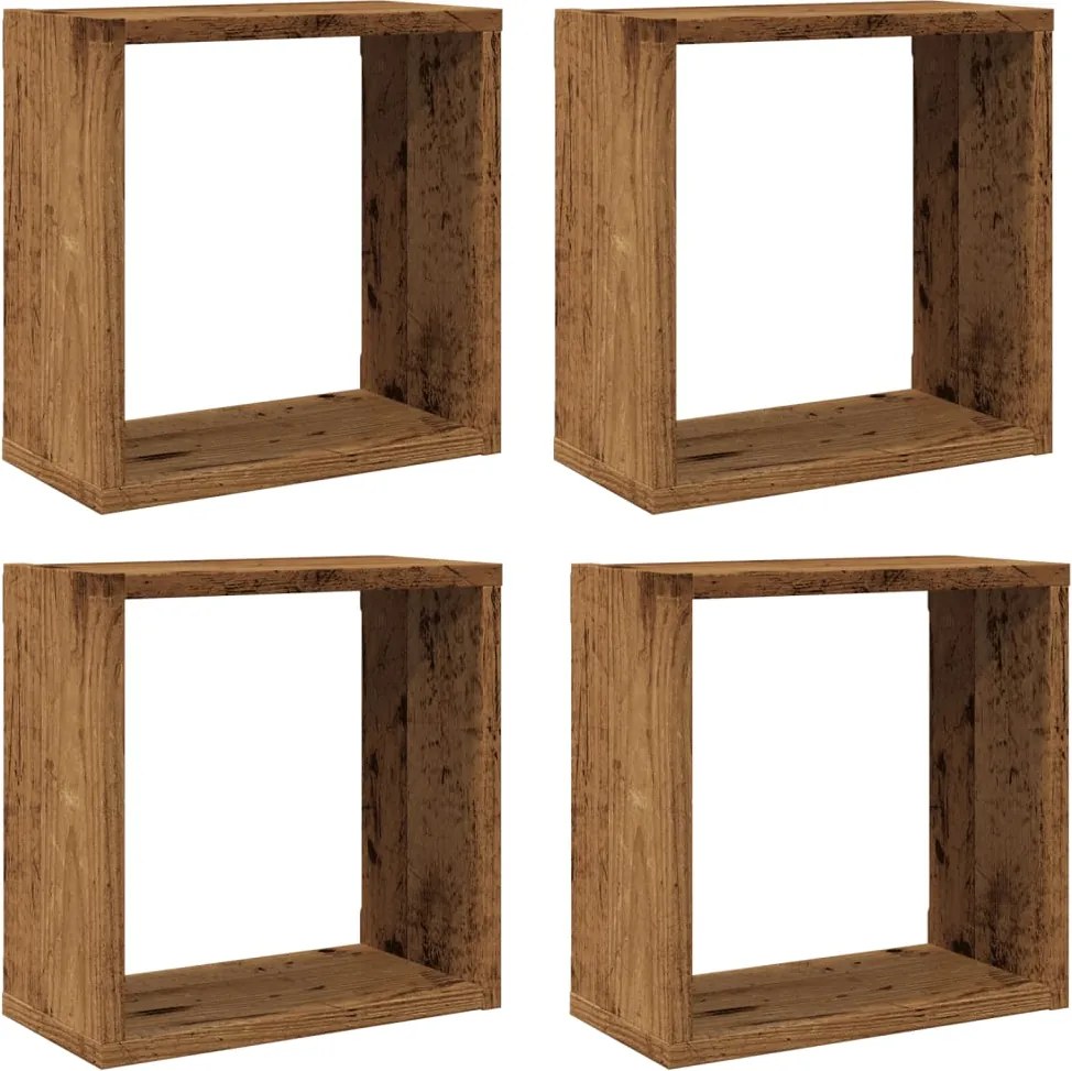 vidaXL Rafturi de perete cub, 4 buc., lemn vechi, 30x15x30 cm lemn