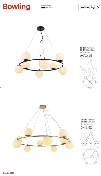 Lustră pe cablu BOWLING 6xE14/28W/230V negru Redo 01-3158