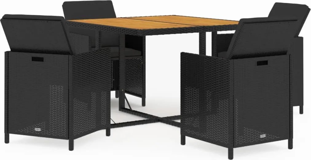 vidaXL Set de masă pentru grădină cu perne, 5 piese, negru, poliratan