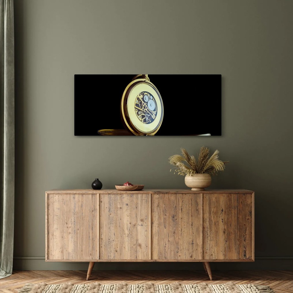 Tablou cu ceas de buzunar de aur (120x50 cm)