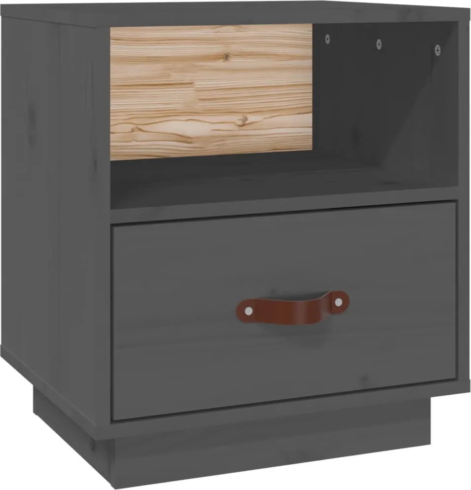 vidaXL Noptieră, gri, 40x34x45 cm, lemn masiv de pin